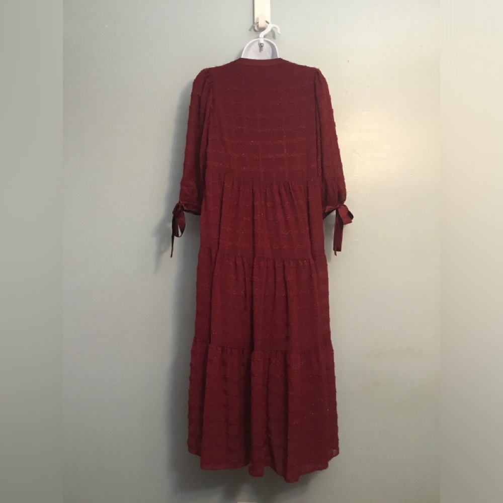 English Factory Burgundy Maxi Dress with Tie Sleeves - Picture 11 of 13